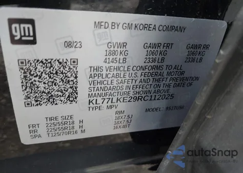 2024 Chevrolet Trax Fwd Activ from USA, damaged, VIN KL77LKE29RC112025